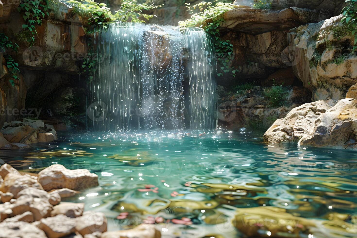 A waterfall cascading down a rocky cliff photo