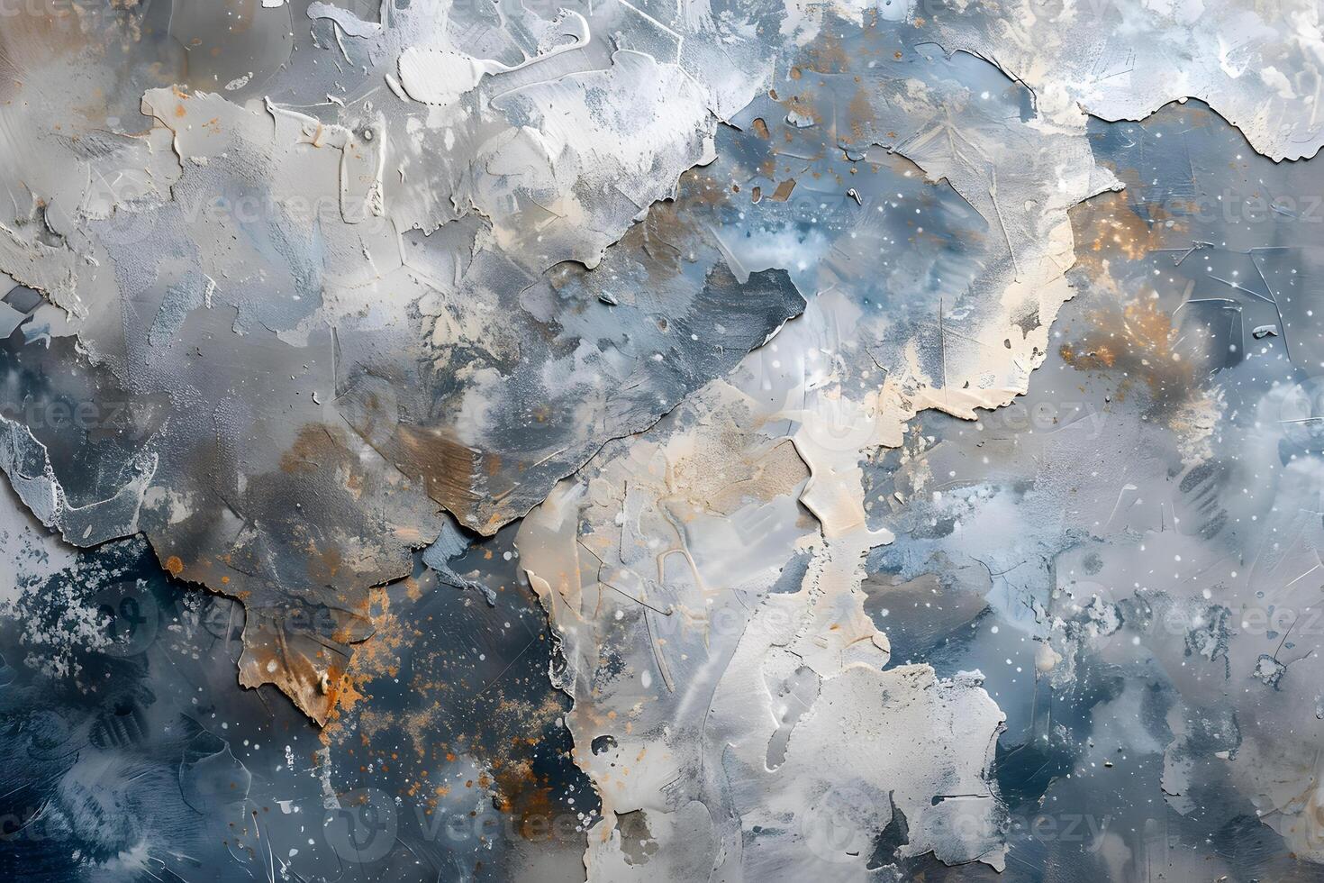 A close up of a wall with peeling paint and a clock photo