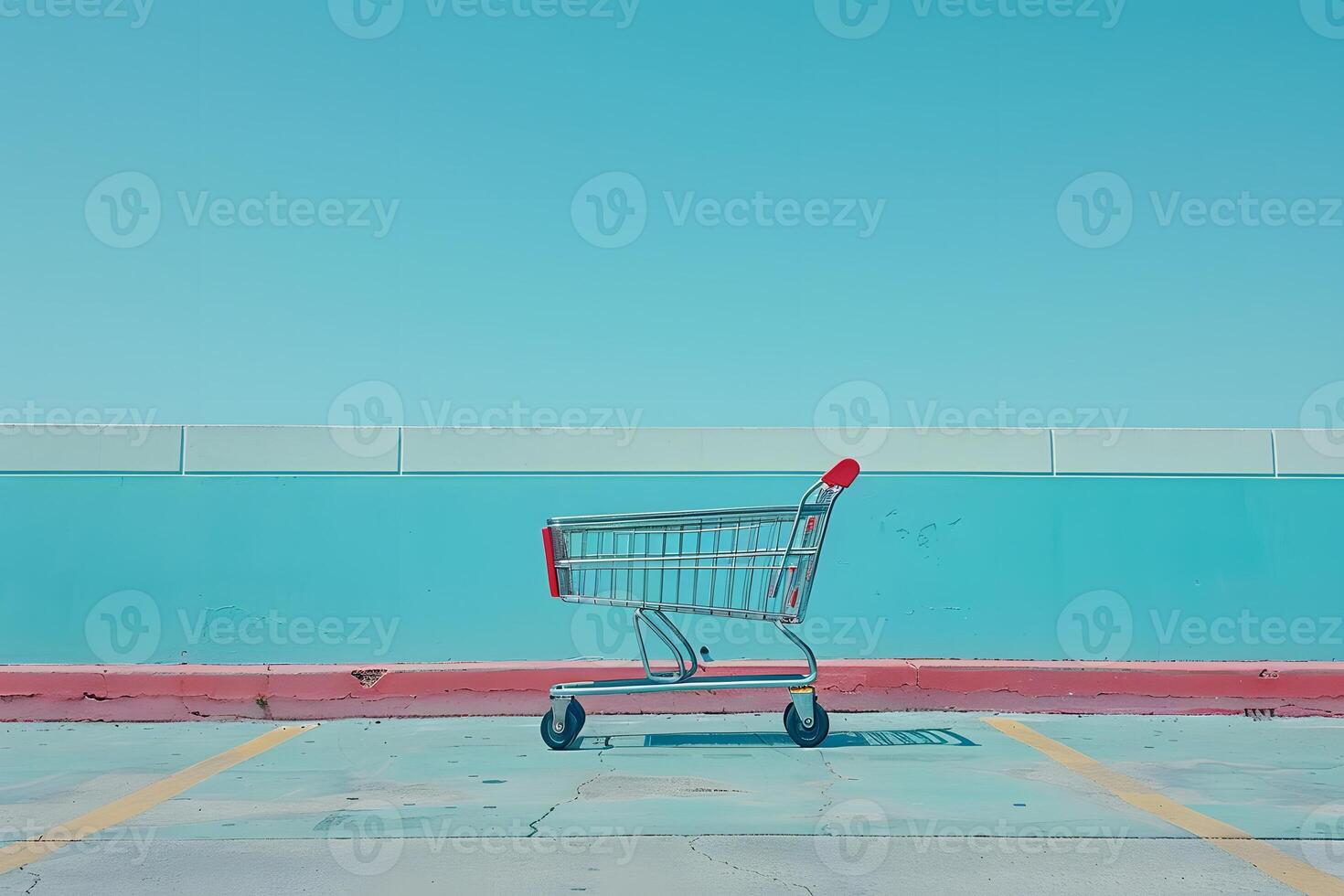 A shopping cart left in a parking lot photo