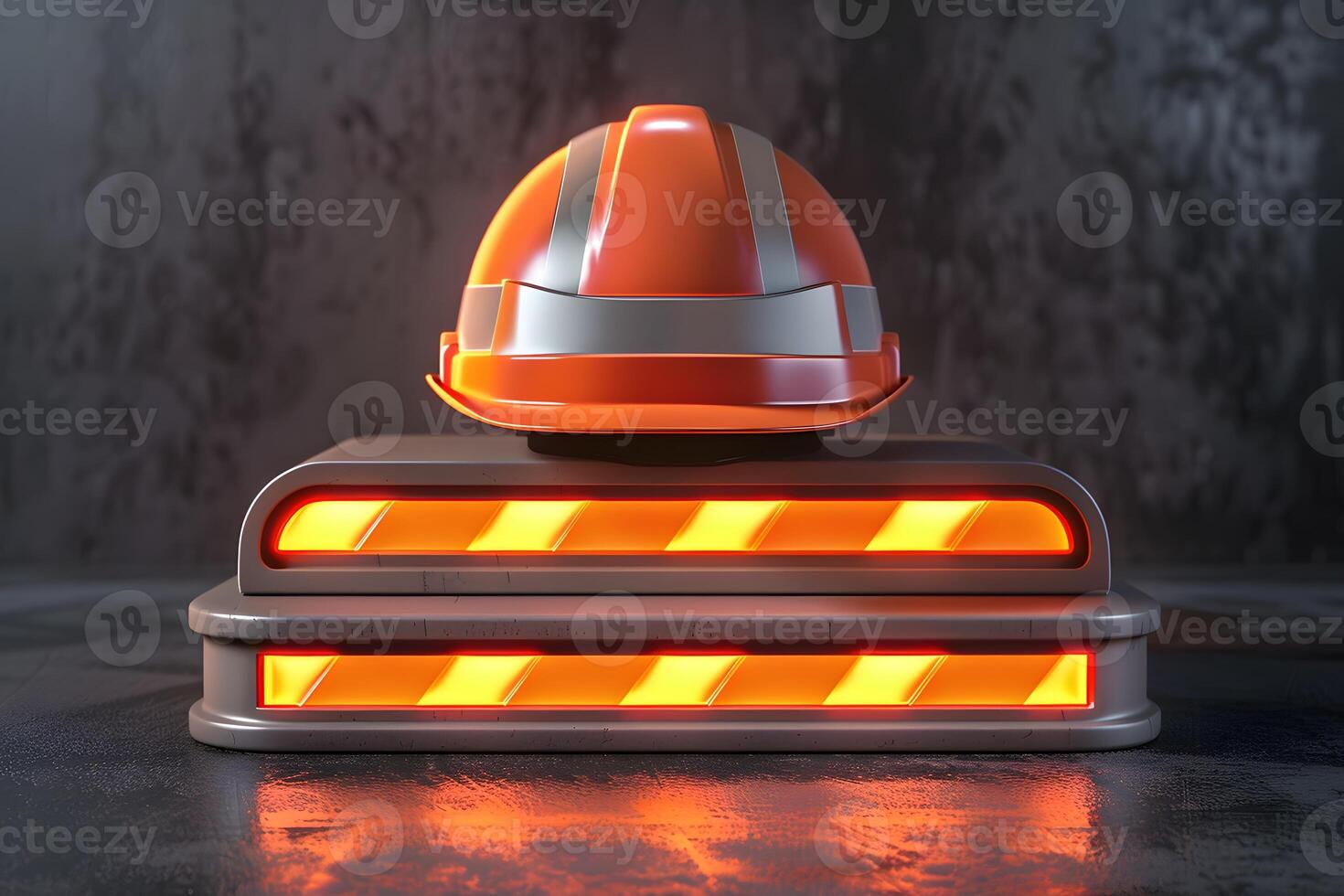 A helmet on top of a stack of orange lights photo