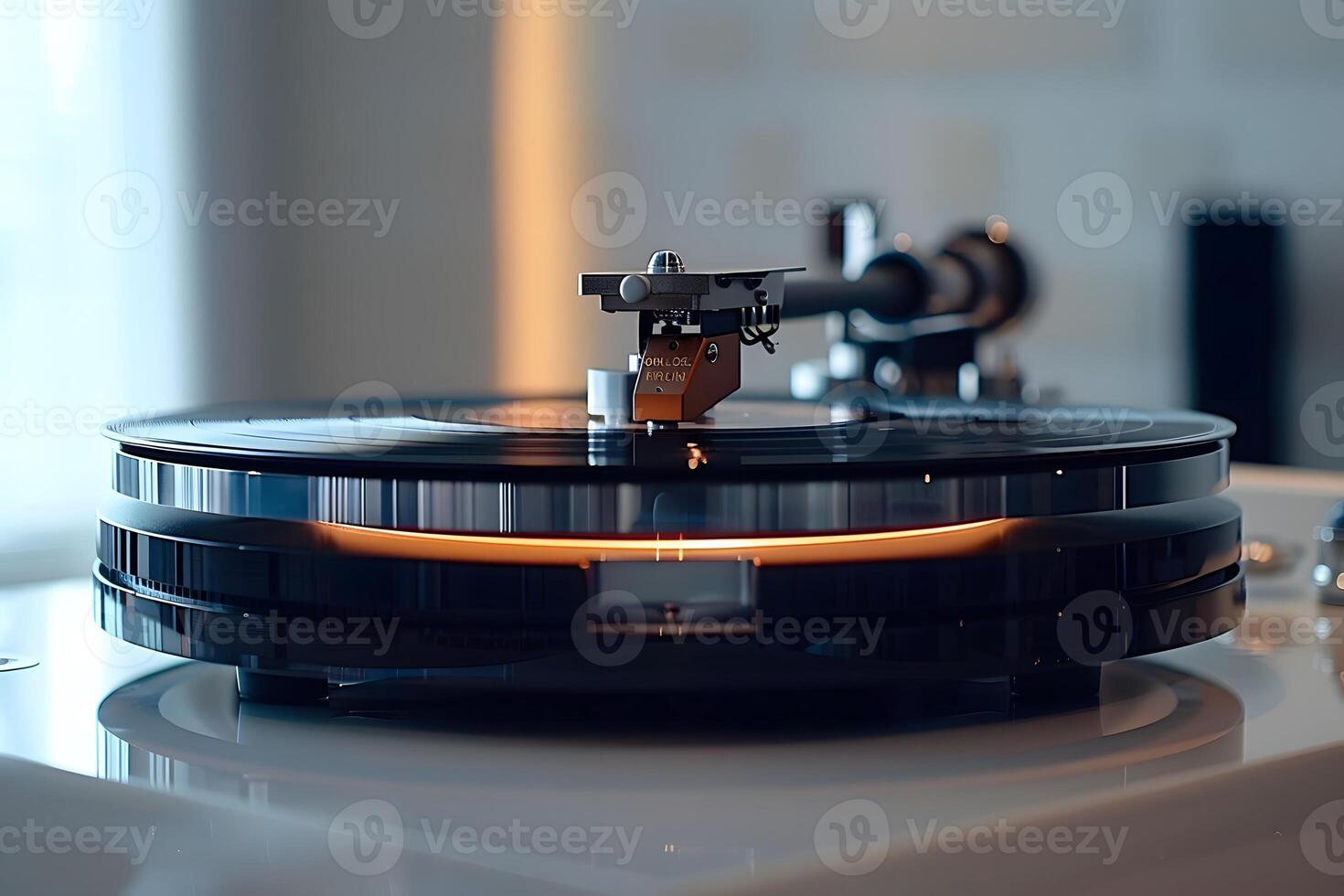A turntable with a record on it sitting on a table photo