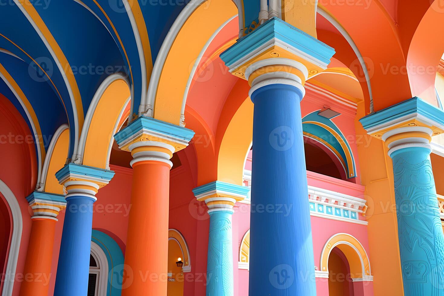 Colorful columns and arches in a vibrant building photo