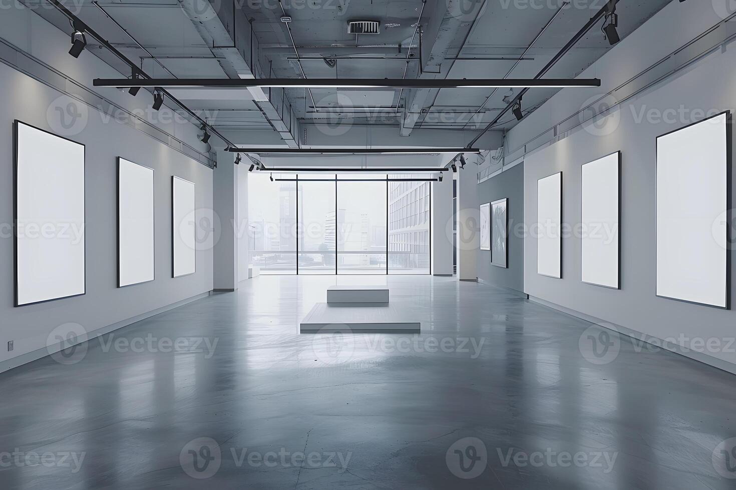 Three empty frames in spacious room photo