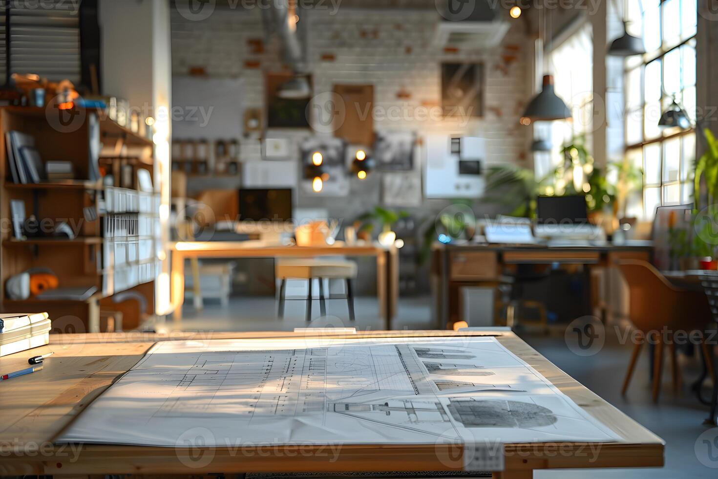 A table with a sketch in a living area photo