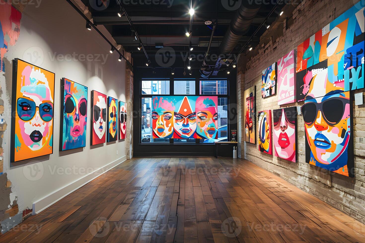 A room filled with numerous paintings on the wall photo