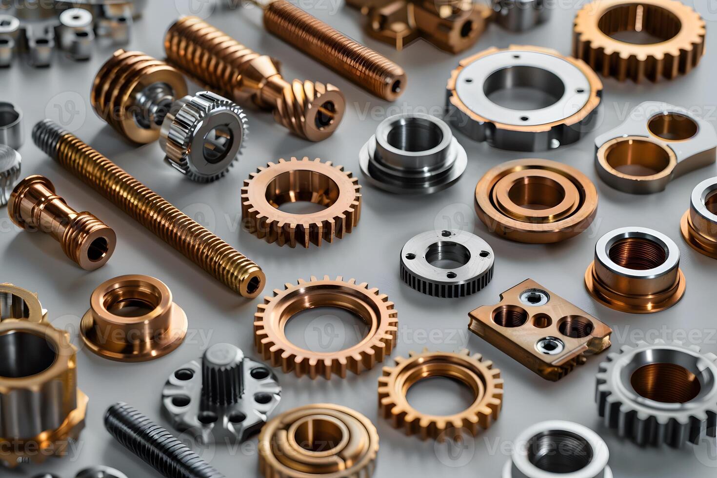 A close up of various metal components photo