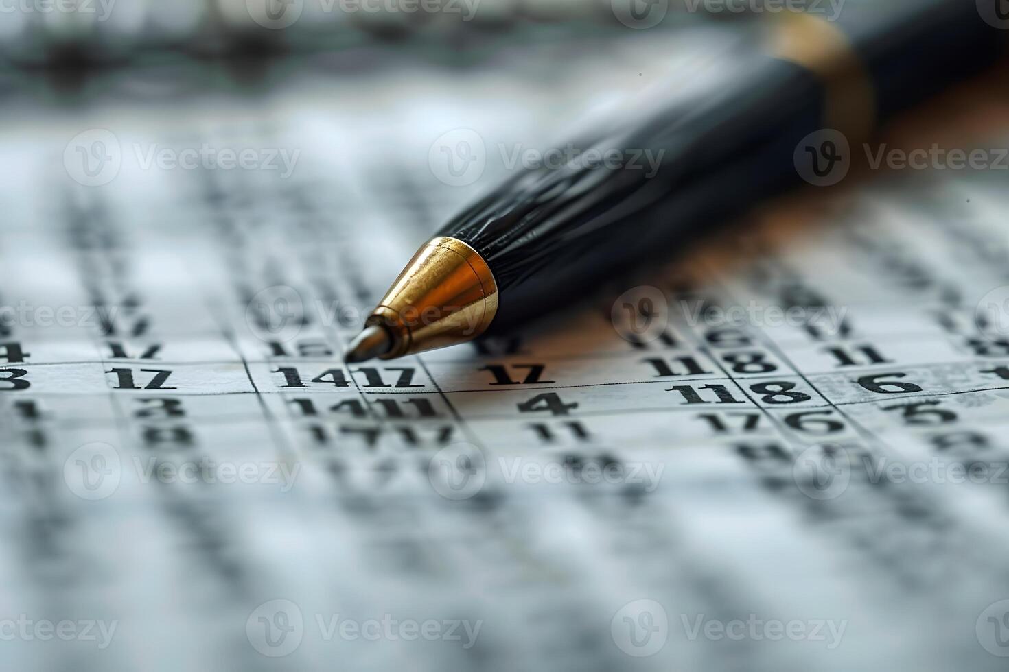 A close up of a pen on a calendar with numbers photo
