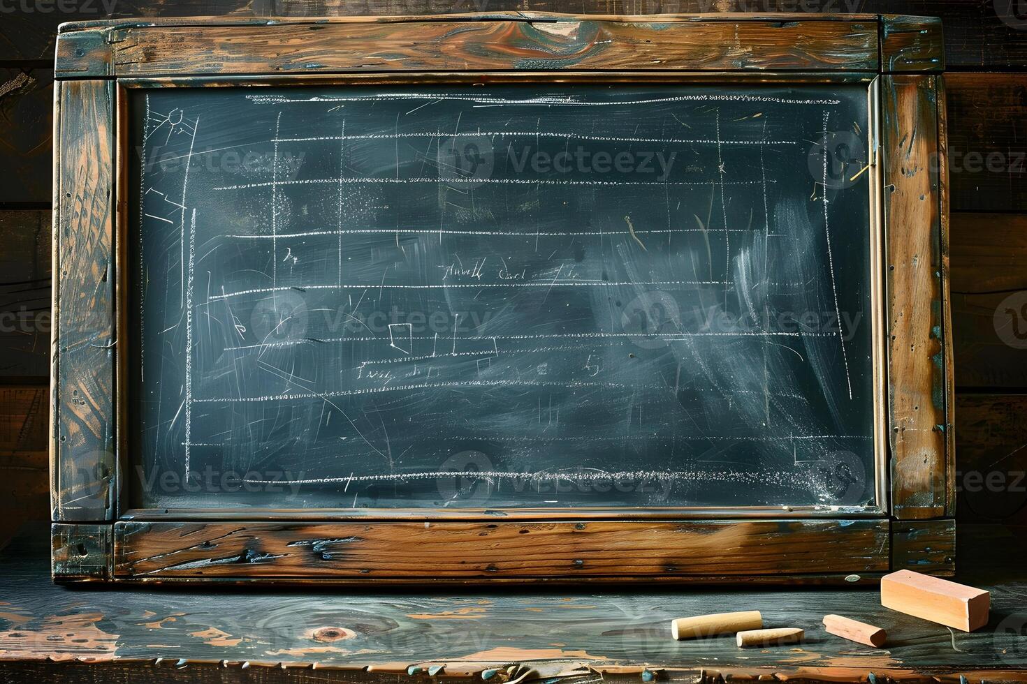 A chalkboard with chalk and sticks photo