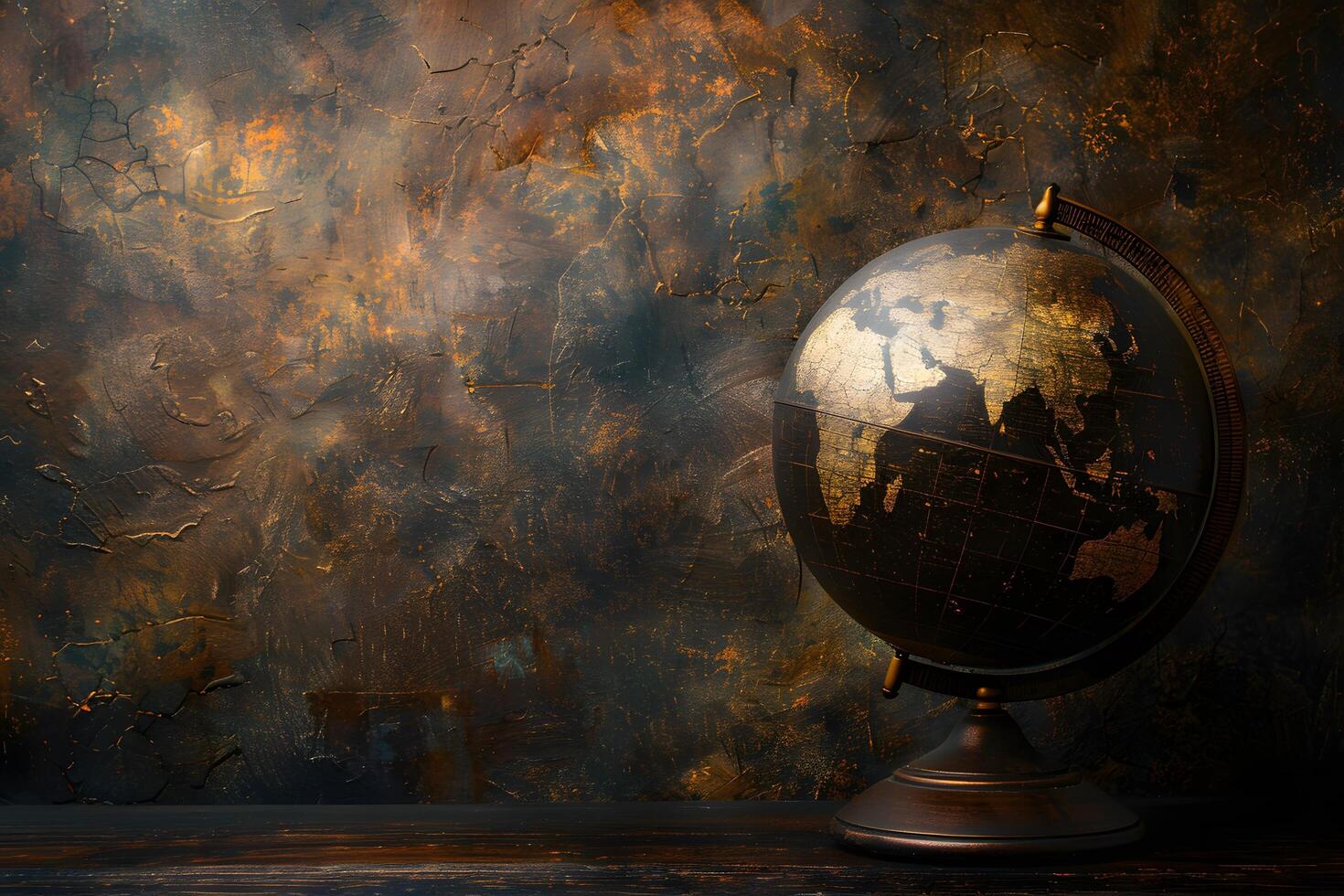 A globe on a table with a brown background photo
