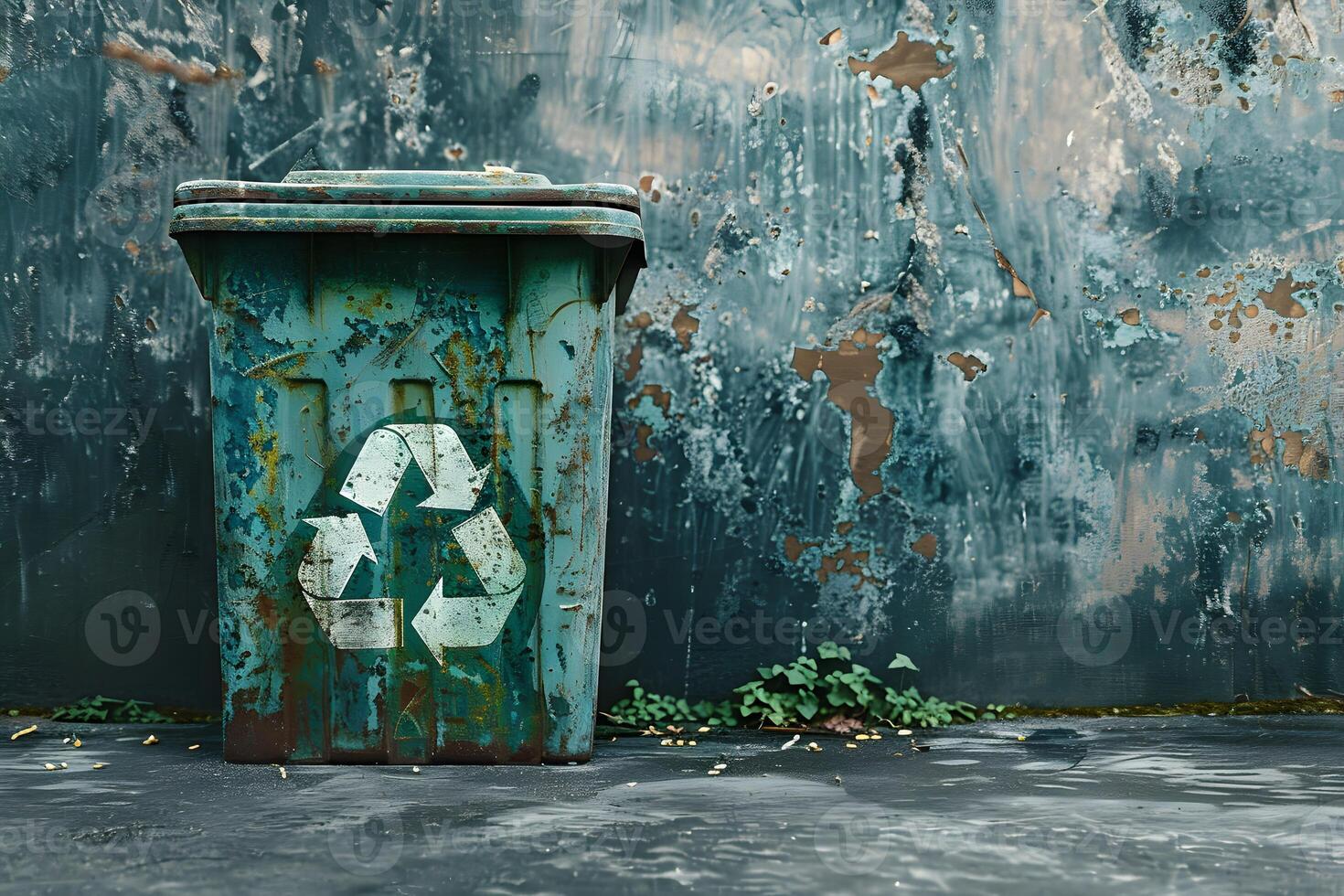 Trash can with a recycle sign photo