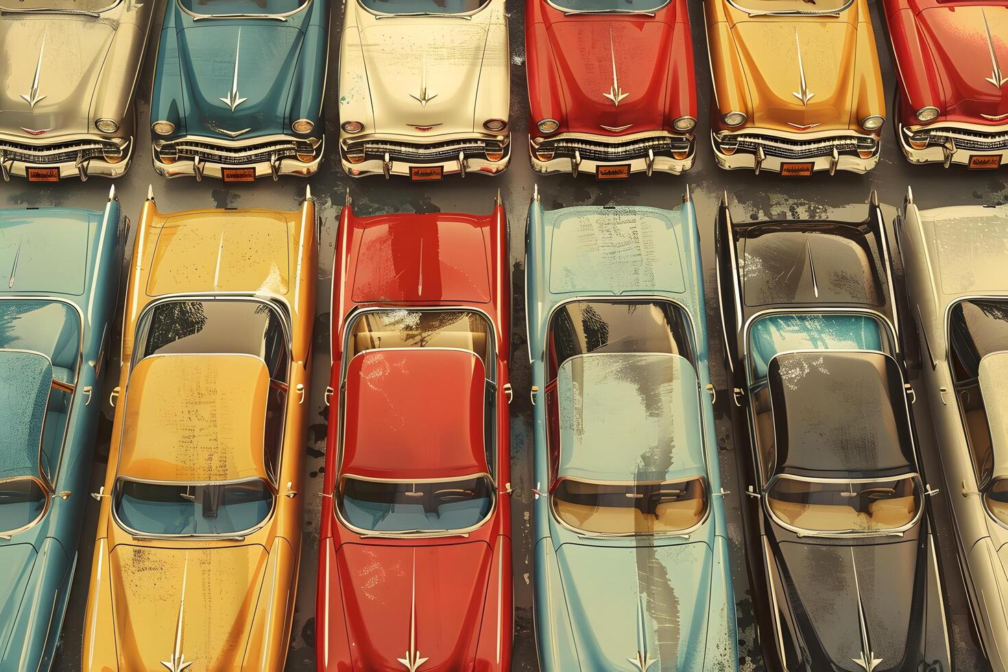 Many old vehicles lined up in a row photo