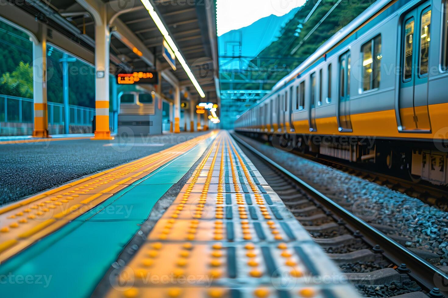A train waiting on the railway platform photo