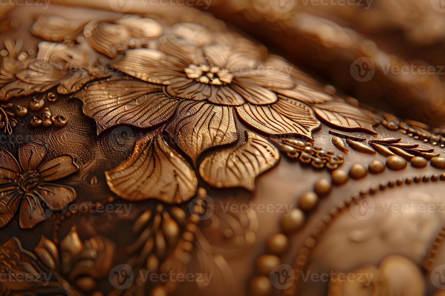 Golden floral ornament in close-up view photo