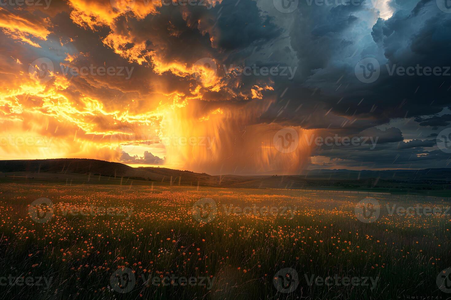 Field under approaching rain storm photo