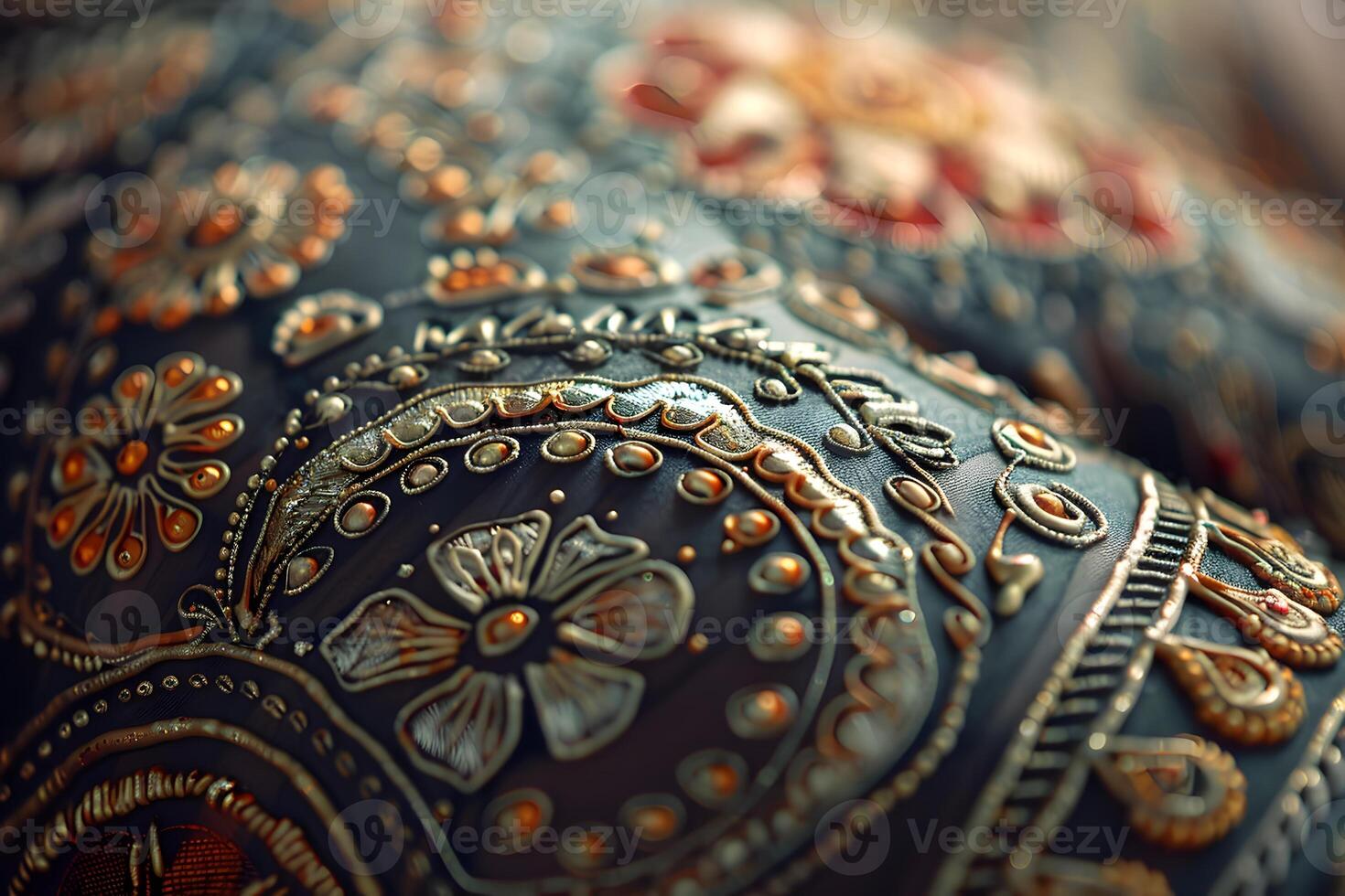 An ornamental fabric with a timepiece photo