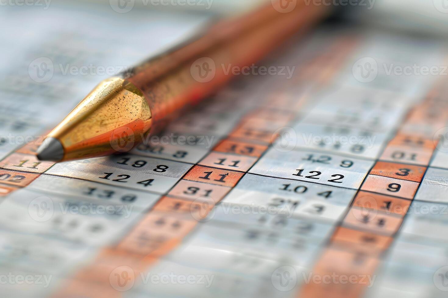 A pencil on a table with various sud marks photo