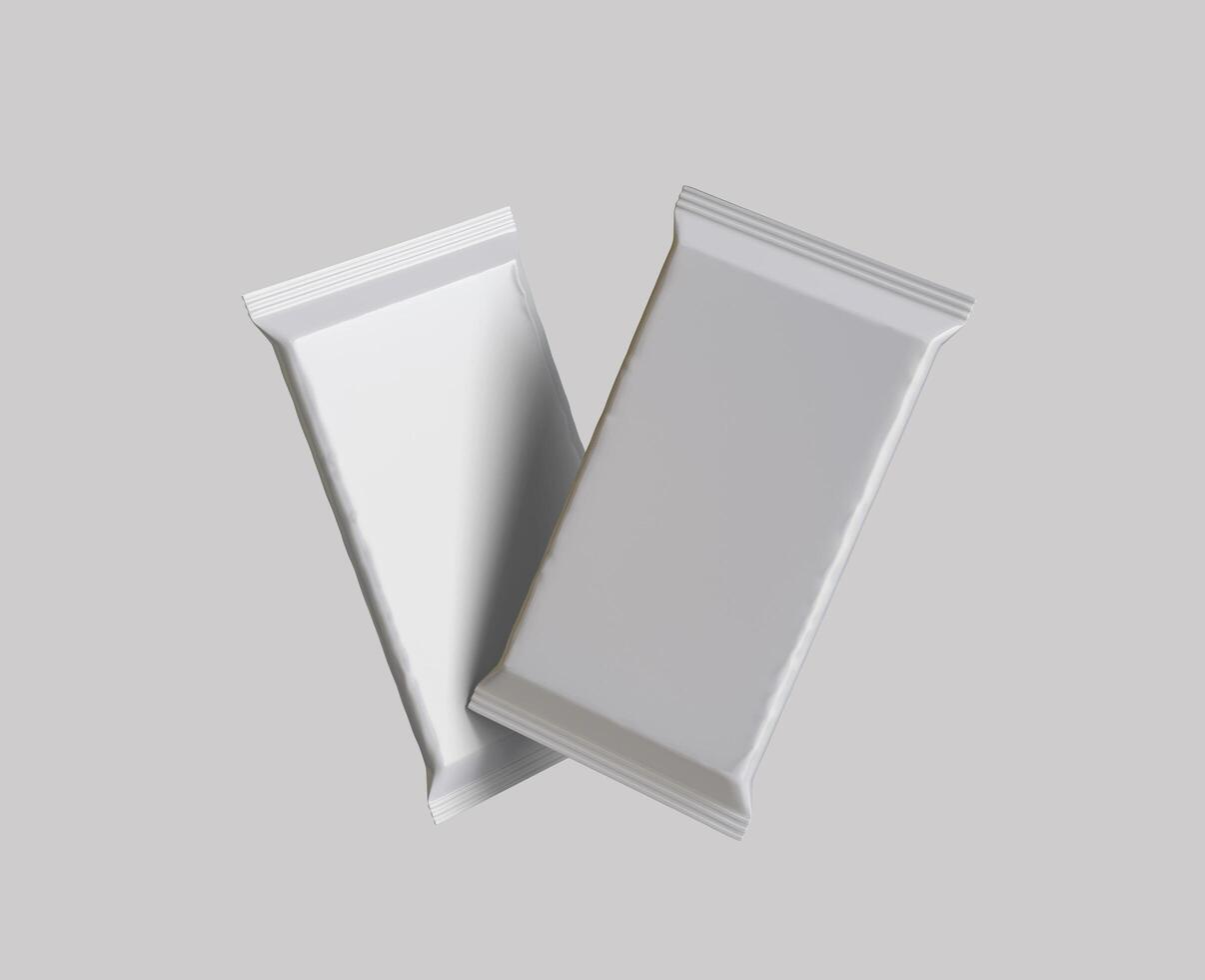 Protein bar packaging white color and foil texture realistic shadow for mockup collection on gray background rendering 3D illustration photo