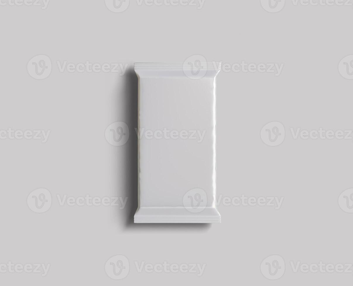 Protein bar packaging white color and foil texture realistic shadow for mockup collection on gray background rendering 3D illustration photo