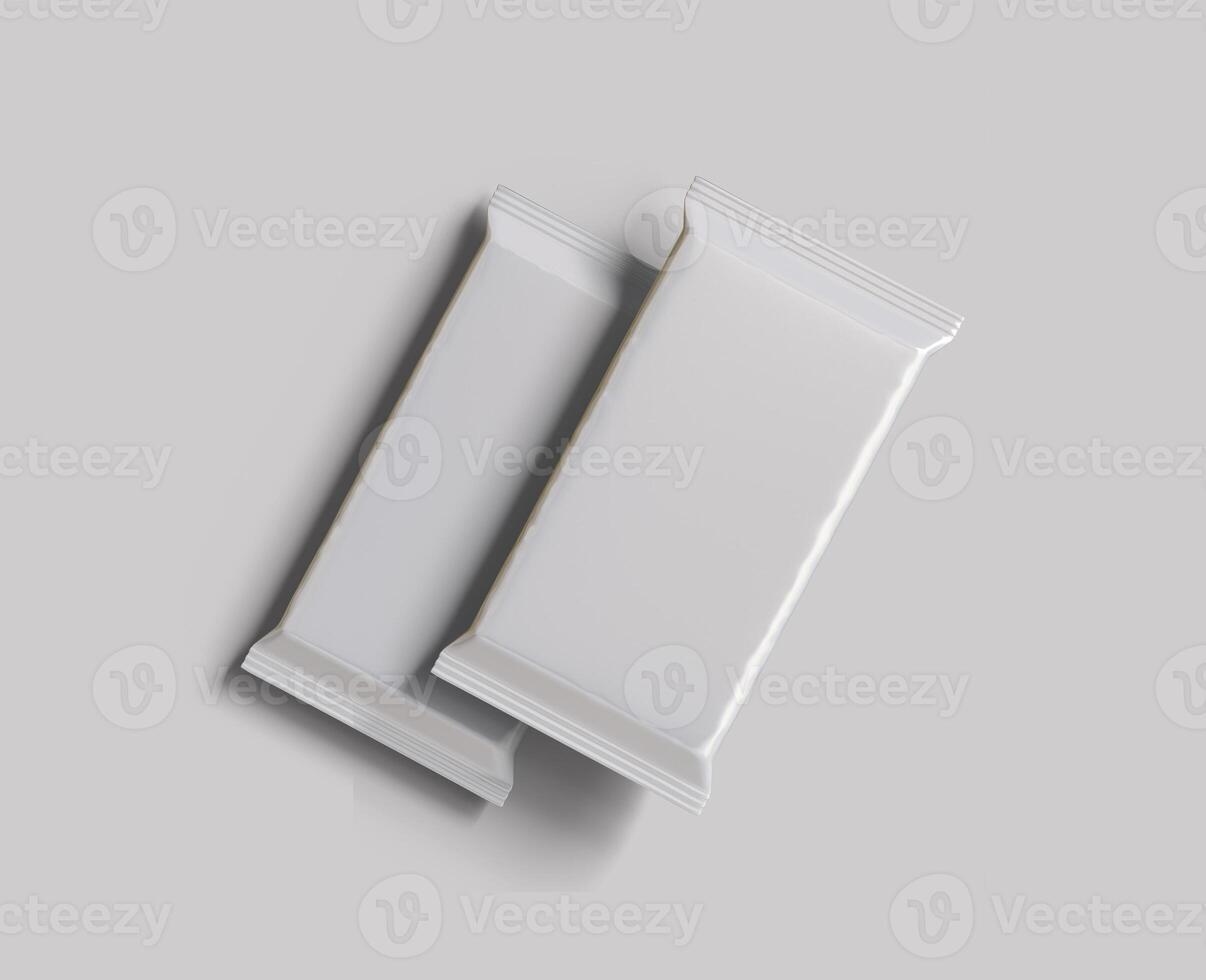 Protein bar packaging white color and foil texture realistic shadow for mockup collection on gray background rendering 3D illustration photo