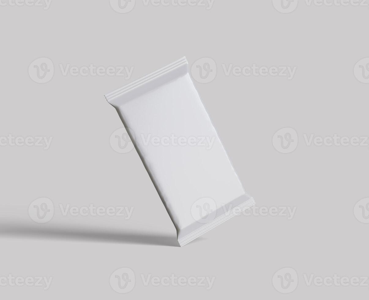 Protein bar packaging white color and foil texture realistic shadow for mockup collection on gray background rendering 3D illustration photo