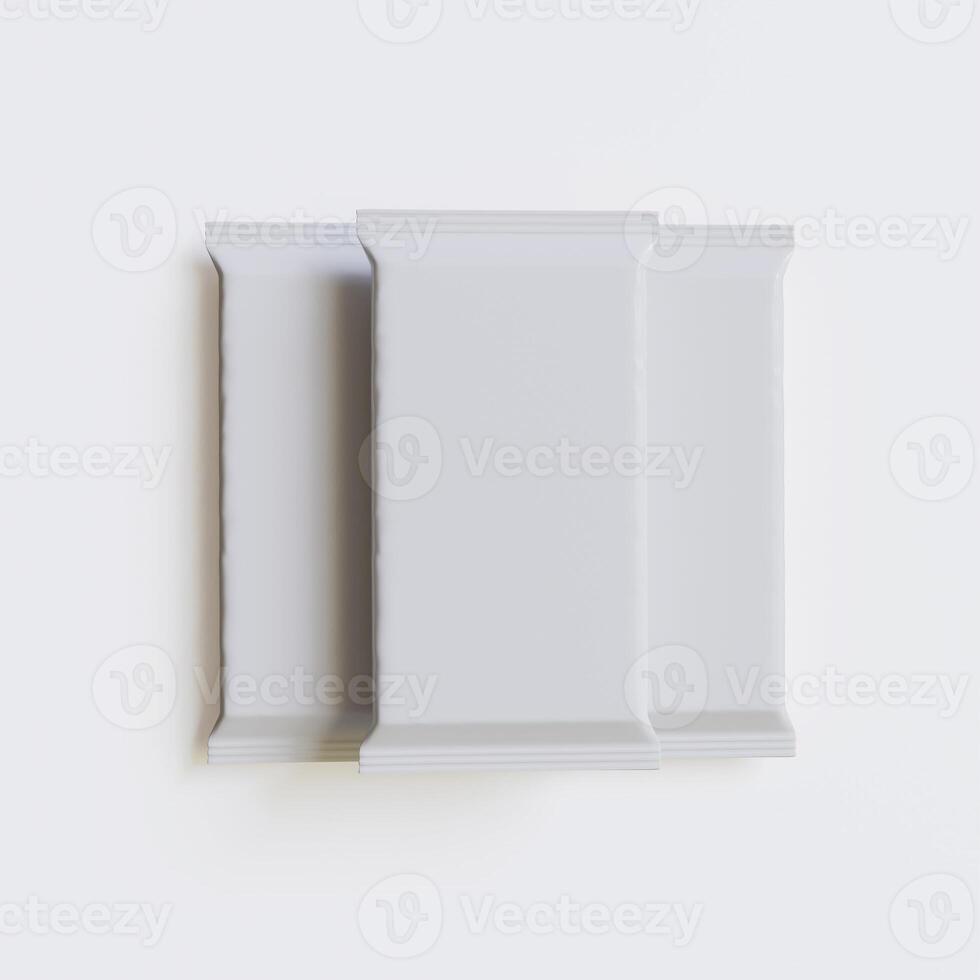 Realistic snack packaging white color on white background rendering 3D illustration photo