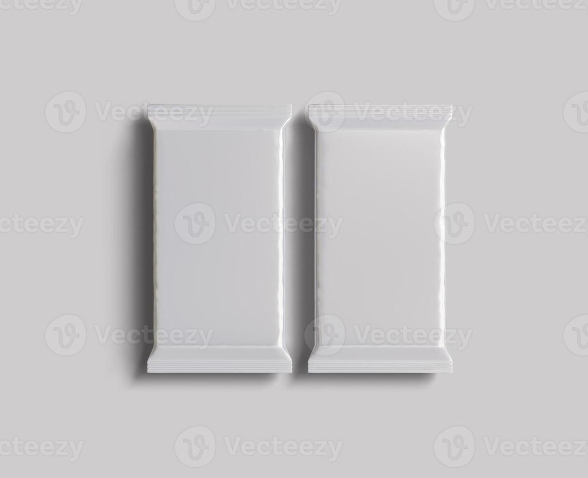 Protein bar packaging white color and foil texture realistic shadow for mockup collection on gray background rendering 3D illustration photo