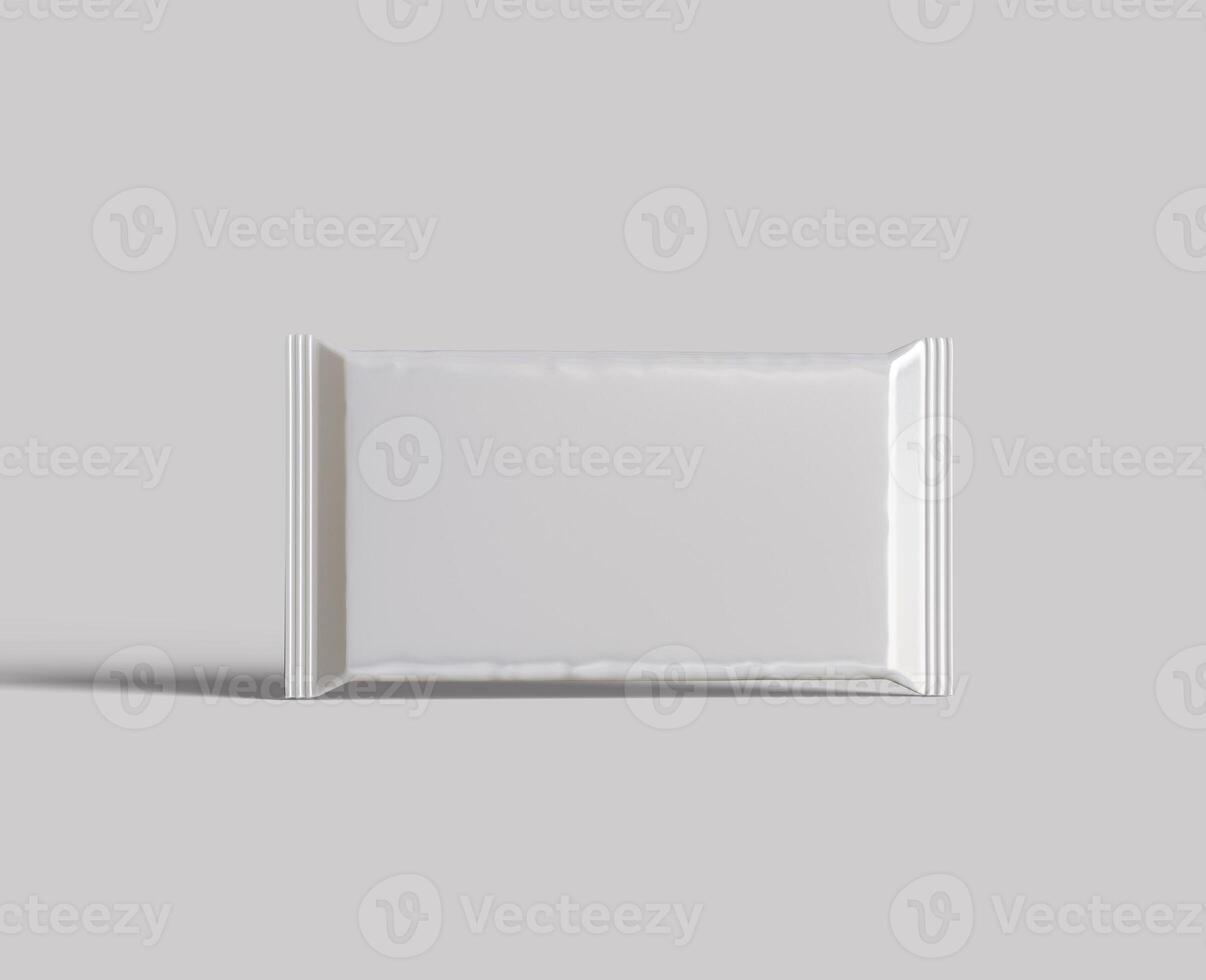 Protein bar packaging white color and foil texture realistic shadow for mockup collection on gray background rendering 3D illustration photo