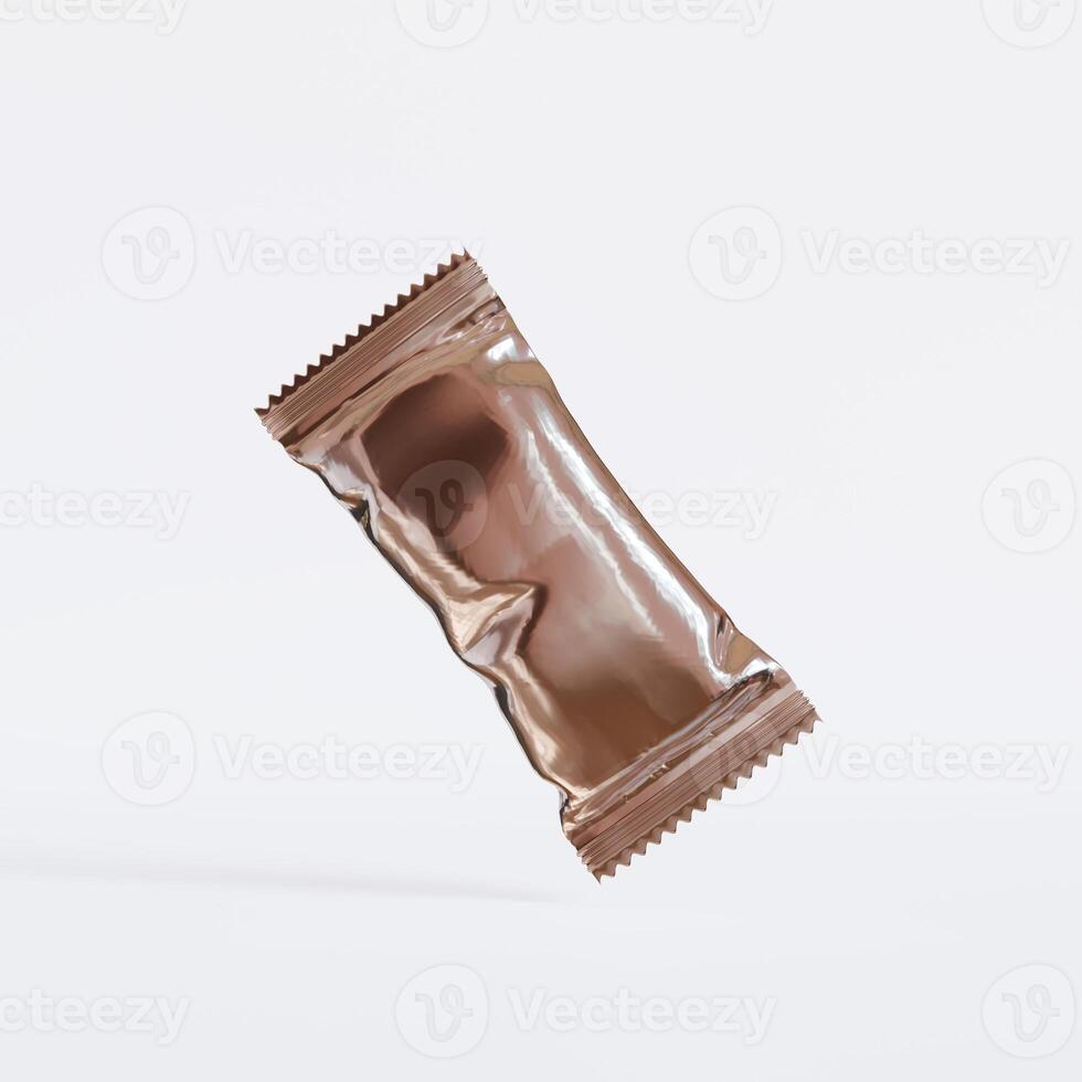 Protein bar packaging blank color aluminium foil and realistic render photo