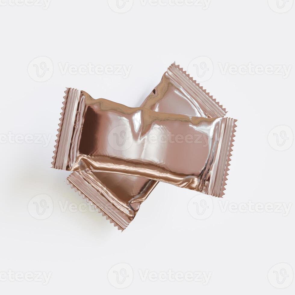 Protein bar packaging blank color aluminium foil and realistic render photo