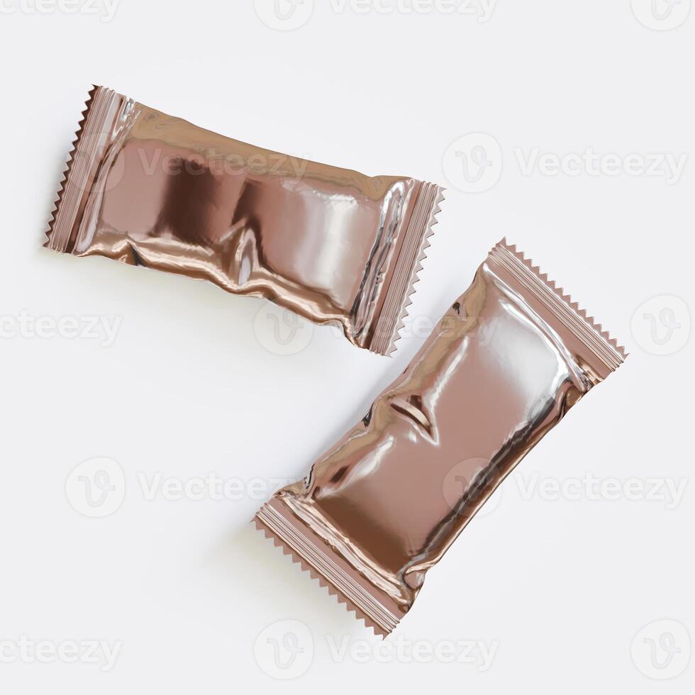 Protein bar packaging blank color aluminium foil and realistic render photo