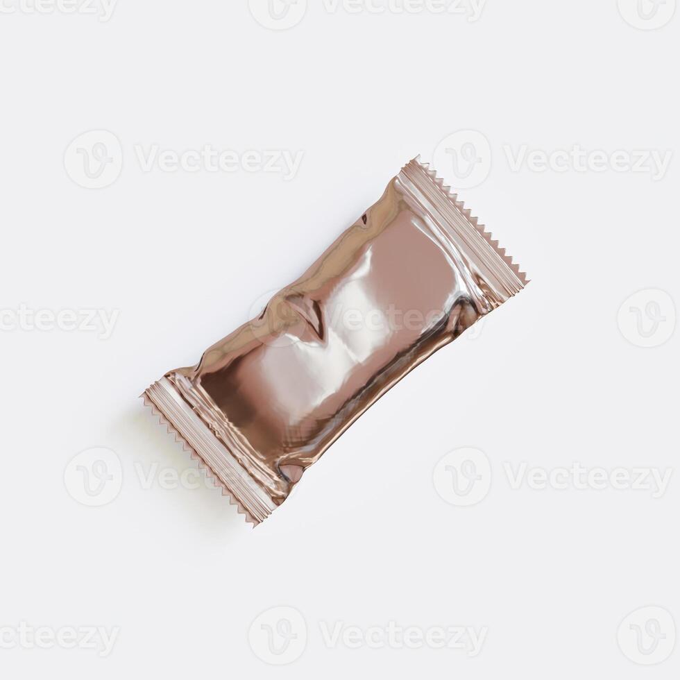 Protein bar packaging blank color aluminium foil and realistic render photo