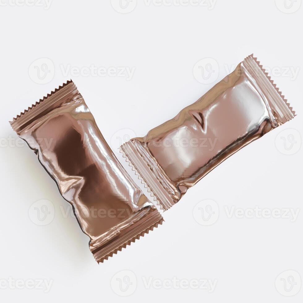 Protein bar packaging blank color aluminium foil and realistic render photo