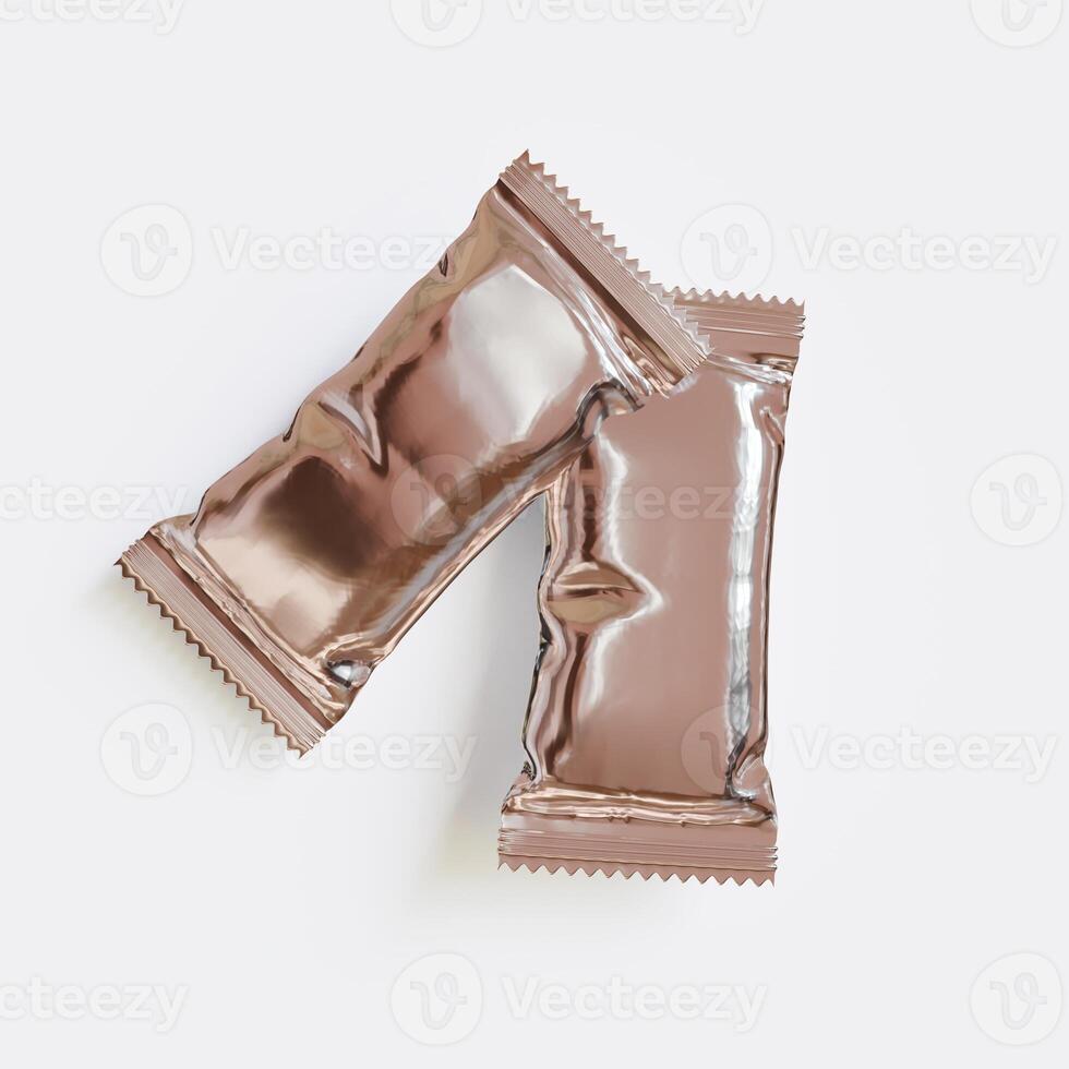 Protein bar packaging blank color aluminium foil and realistic render photo