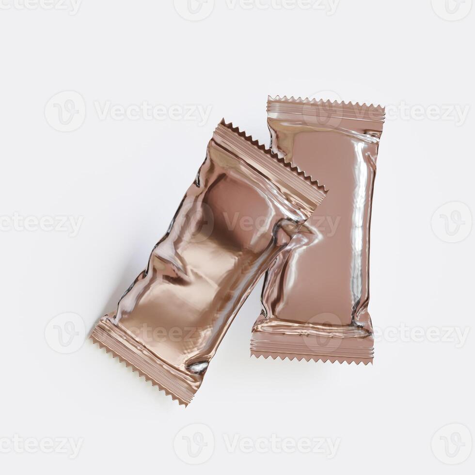 Protein bar packaging blank color aluminium foil and realistic render photo