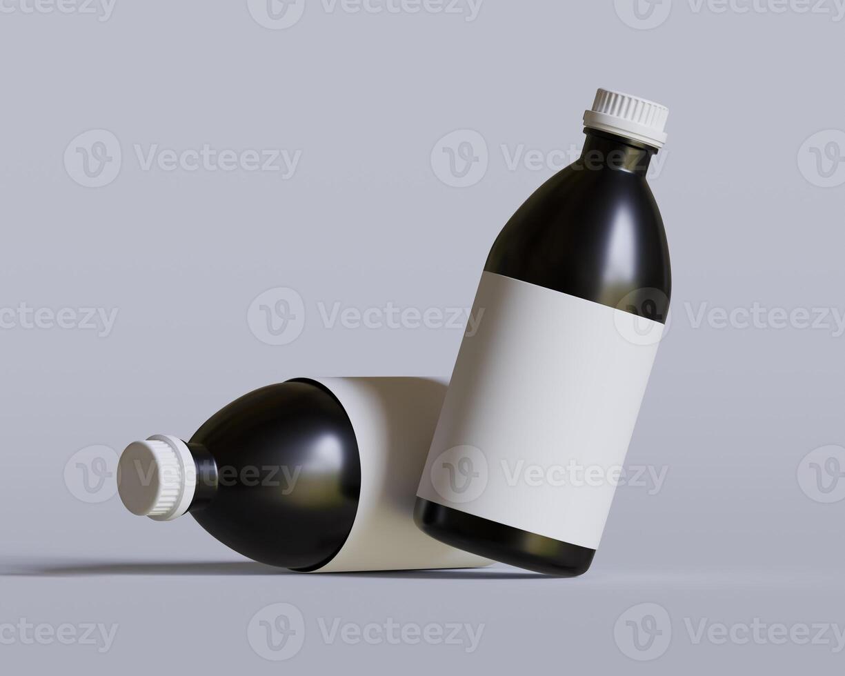 Medical Bottle. Medicine bottle of black color with white cap and blank label isolated on white background. for Mock up collection photo