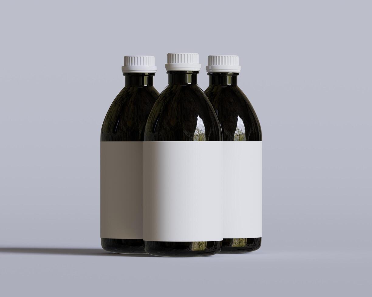 Medical Bottle. Medicine bottle of black color with white cap and blank label isolated on white background. for Mock up collection photo