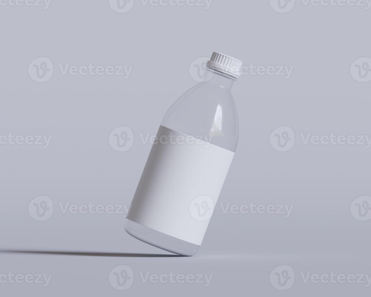 Medical glass Bottle. Medicine bottle of transparent glass with white cap isolated on white background. Mock up photo