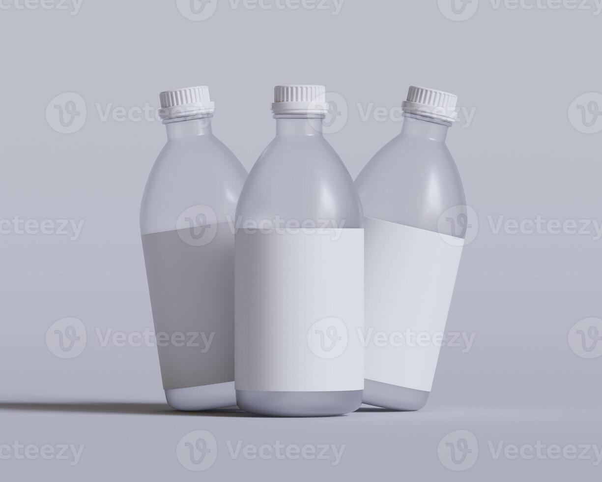 Medical glass Bottle. Medicine bottle of transparent glass with white cap isolated on white background. Mock up photo