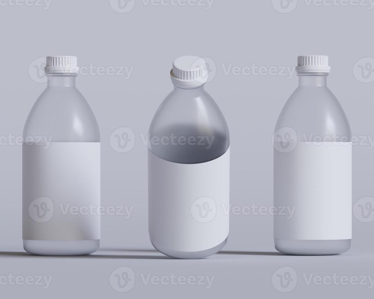 Medical glass Bottle. Medicine bottle of transparent glass with white cap isolated on white background. Mock up photo