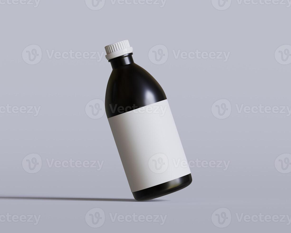Medical Bottle. Medicine bottle of black color with white cap and blank label isolated on white background. for Mock up collection photo