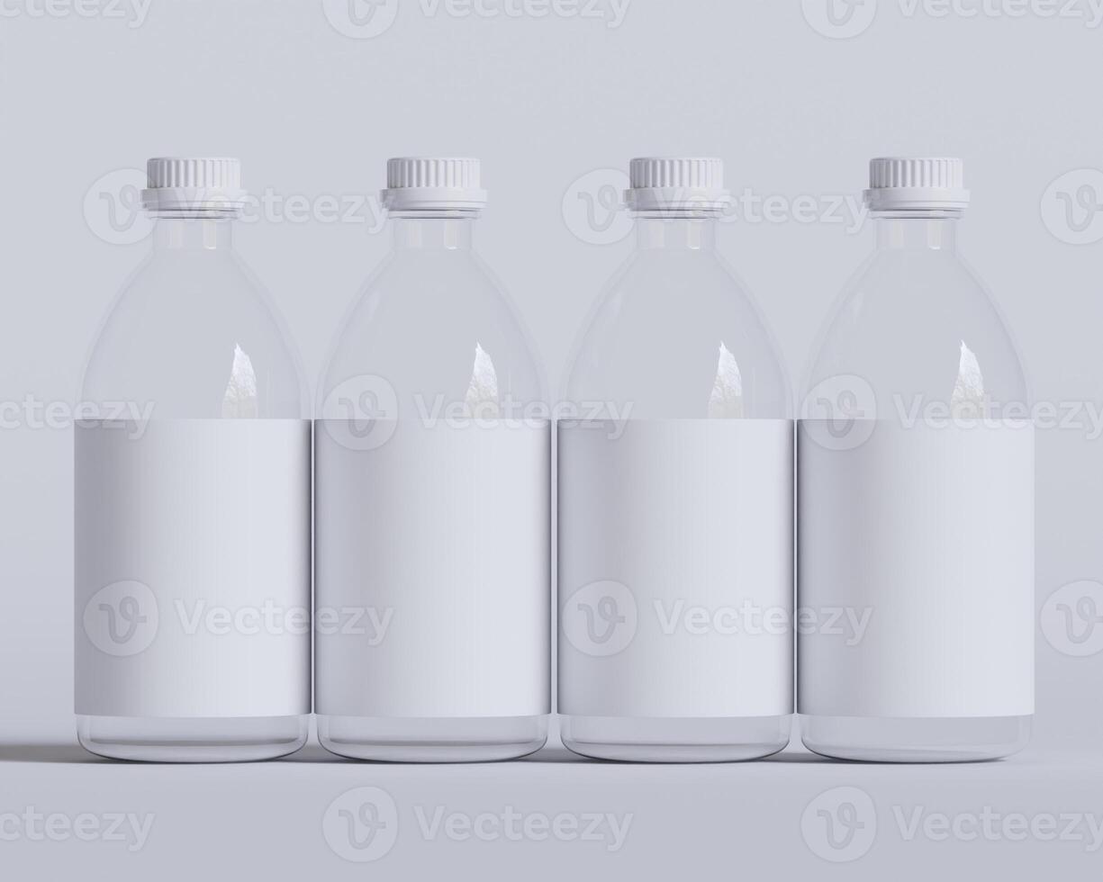 Medical glass Bottle. Medicine bottle of transparent glass with white cap isolated on white background. Mock up photo