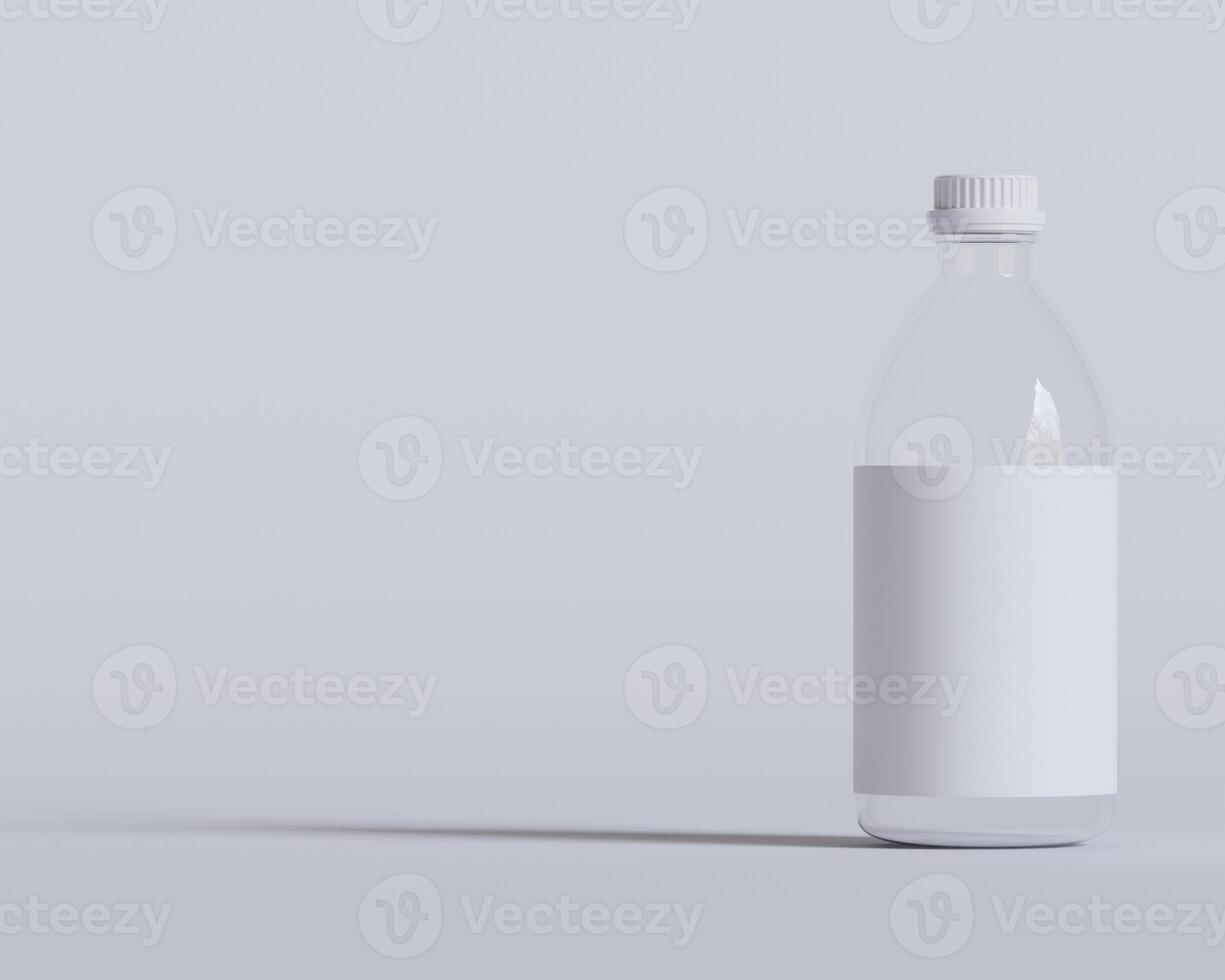 Medical glass Bottle. Medicine bottle of transparent glass with white cap isolated on white background. Mock up photo