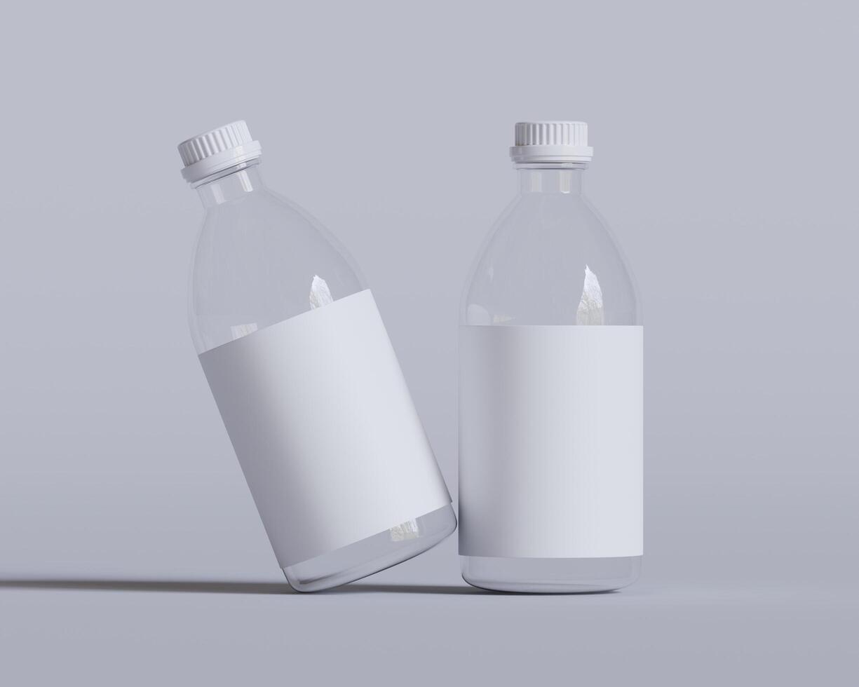 Medical glass Bottle. Medicine bottle of transparent glass with white cap isolated on white background. Mock up photo