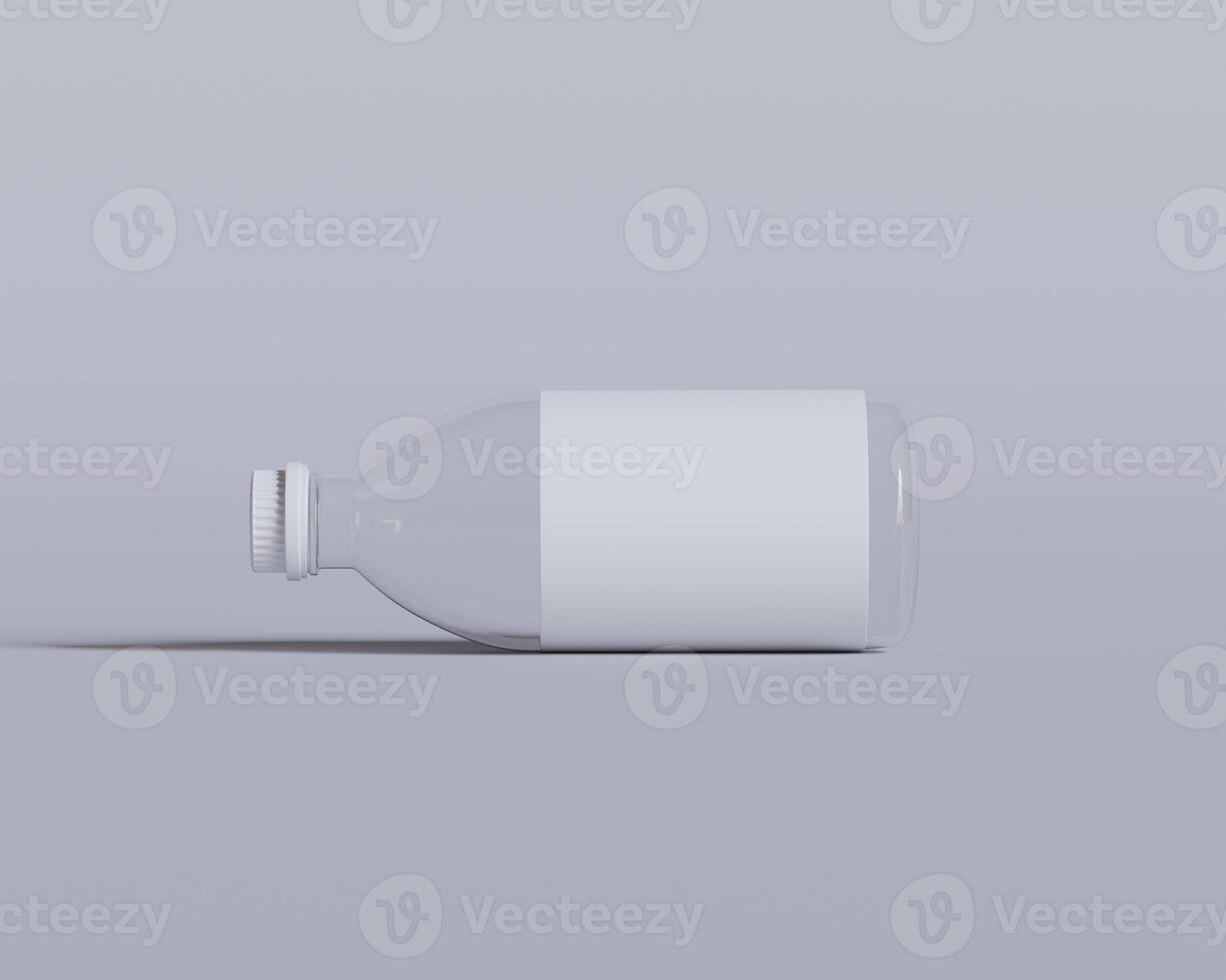 Medical glass Bottle. Medicine bottle of transparent glass with white cap isolated on white background. Mock up photo