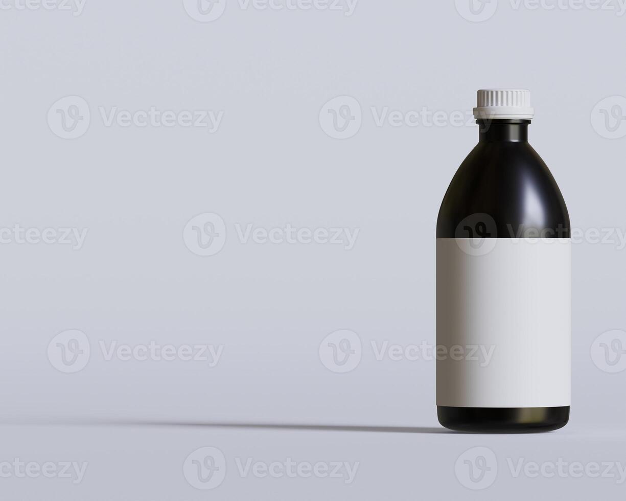 Medical Bottle. Medicine bottle of black color with white cap and blank label isolated on white background. for Mock up collection photo