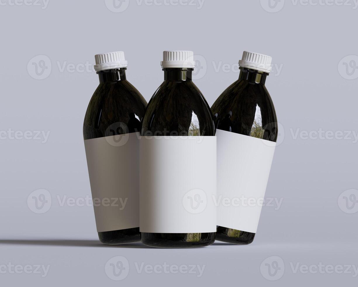 Medical Bottle. Medicine bottle of black color with white cap and blank label isolated on white background. for Mock up collection photo