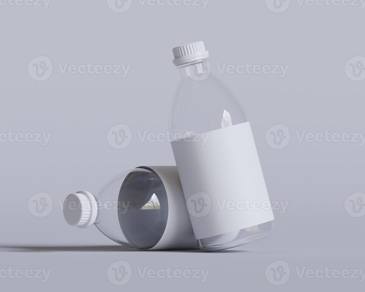 Medical glass Bottle. Medicine bottle of transparent glass with white cap isolated on white background. Mock up photo