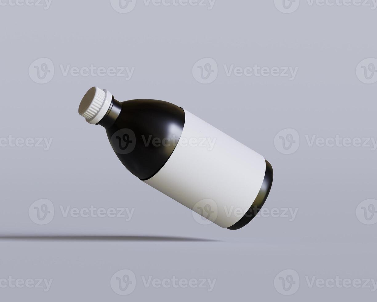Medical Bottle. Medicine bottle of black color with white cap and blank label isolated on white background. for Mock up collection photo