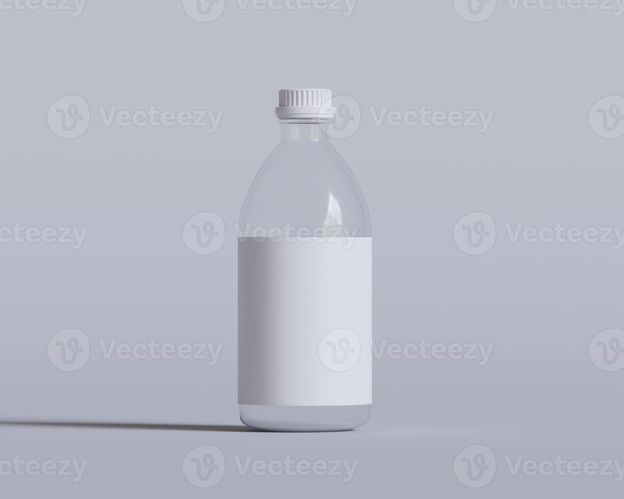 Medical glass Bottle. Medicine bottle of transparent glass with white cap isolated on white background. Mock up photo