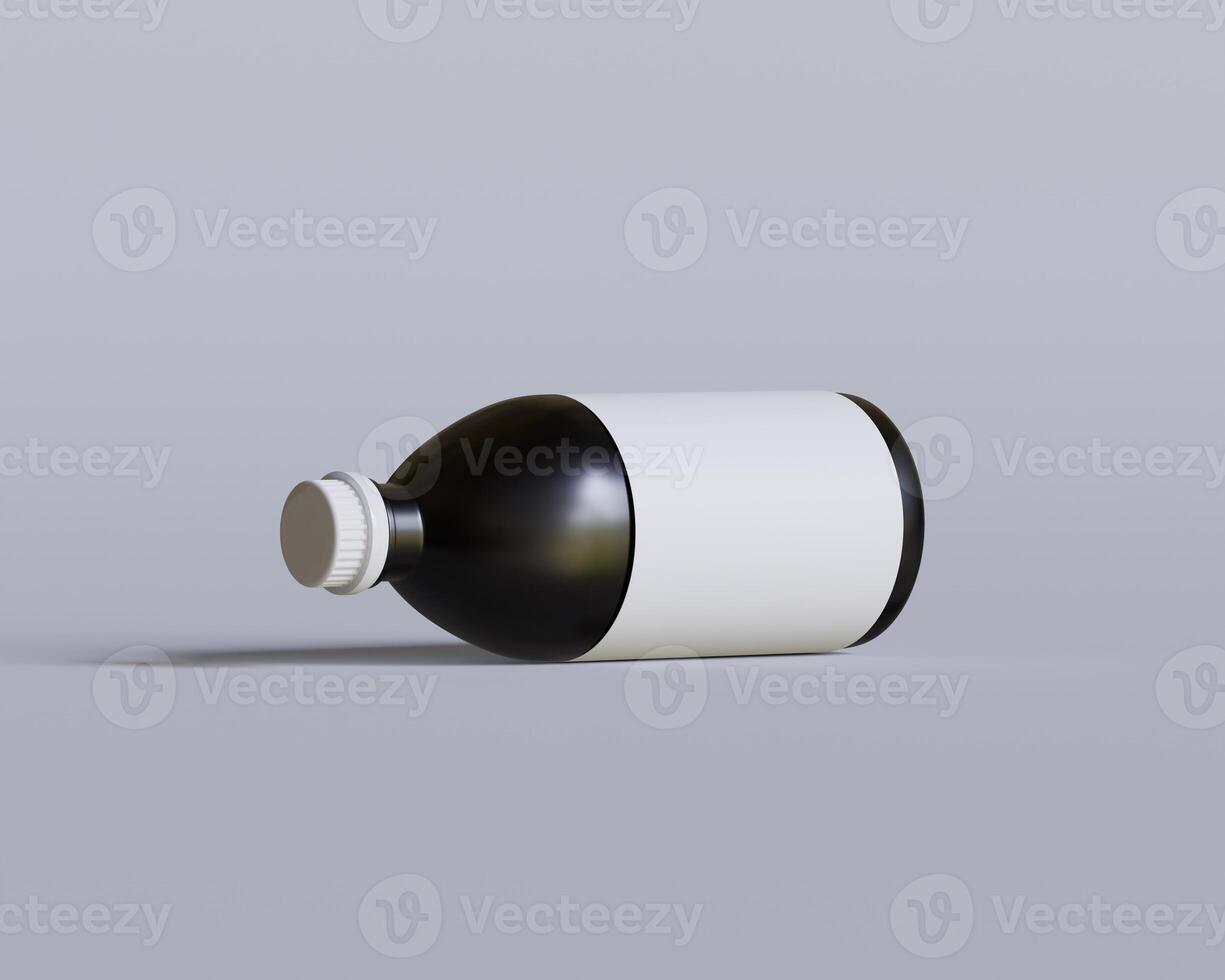 Medical Bottle. Medicine bottle of black color with white cap and blank label isolated on white background. for Mock up collection photo